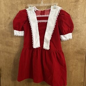 Vintage Jane Darling Red Velvet Dress Lace Trim Girls Size 6X USA Zip Up EUC